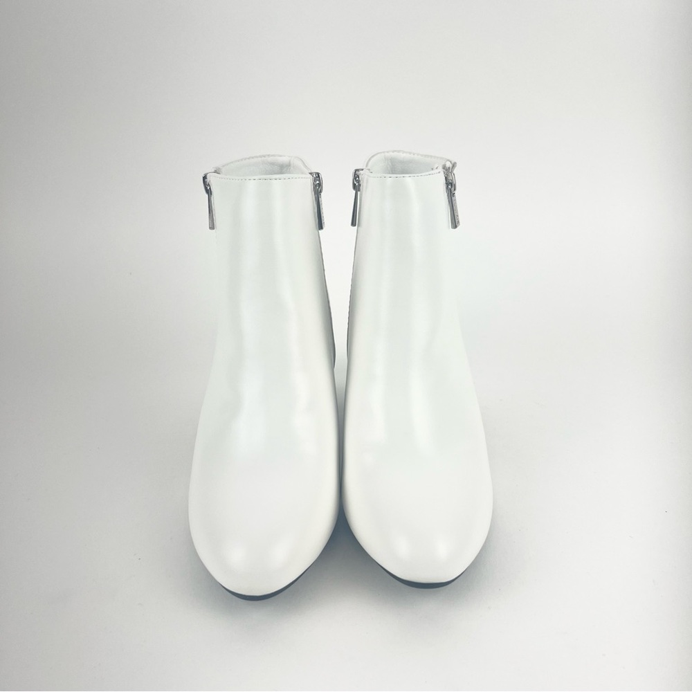 Pointed Toe White Ankle Booties With Side Zippers